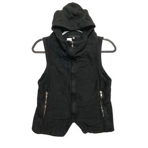 Lurdes Bergada Vest Womens S Black Avant-Garde Hooded Zip Front Textured Cotton